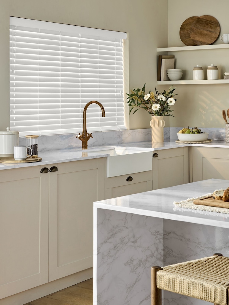 White True Fine Grain Made To Measure 50mm Sunwood Fauxwood Venetian Blinds - Image 2 of 5 White True Fine Grain Made To Measure 50mm Sunwood Fauxwood Venetian Blinds - Image 2 of 5