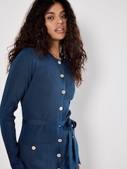 Apricot Blue Gold Button Two Poket Rib Mini Dress - Image 2 of 4