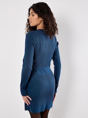 Apricot Blue Gold Button Two Poket Rib Mini Dress - Image 3 of 4