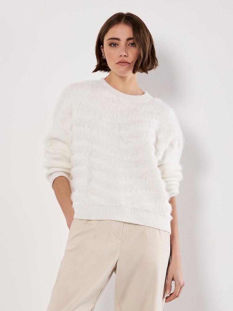 Apricot White Fluffy Stripe Jumper - Image 2 of 4 Apricot White Fluffy Stripe Jumper - Image 2 of 4