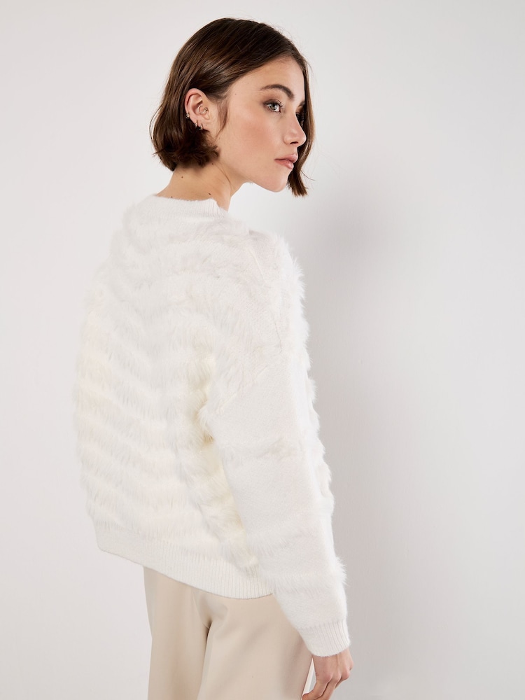 Apricot White Fluffy Stripe Jumper - Image 4 of 4 Apricot White Fluffy Stripe Jumper - Image 4 of 4