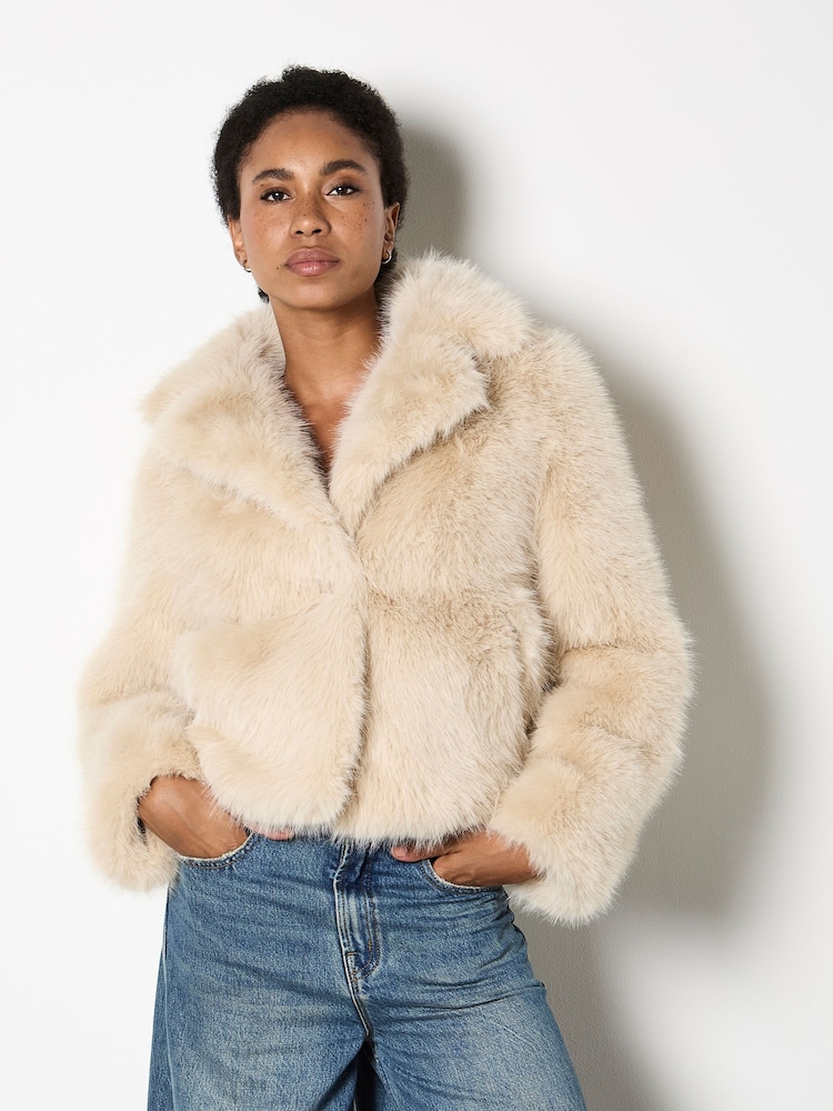 Apricot Cream Faux Fur Collar Short Coat - Image 1 of 5