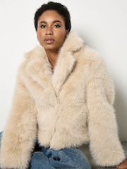 Apricot Cream Faux Fur Collar Short Coat - Image 2 of 5