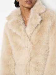 Apricot Cream Faux Fur Collar Short Coat - Image 3 of 5