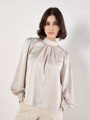 Apricot Natural Satin Self Stripe Tie Back Top - Image 3 of 4
