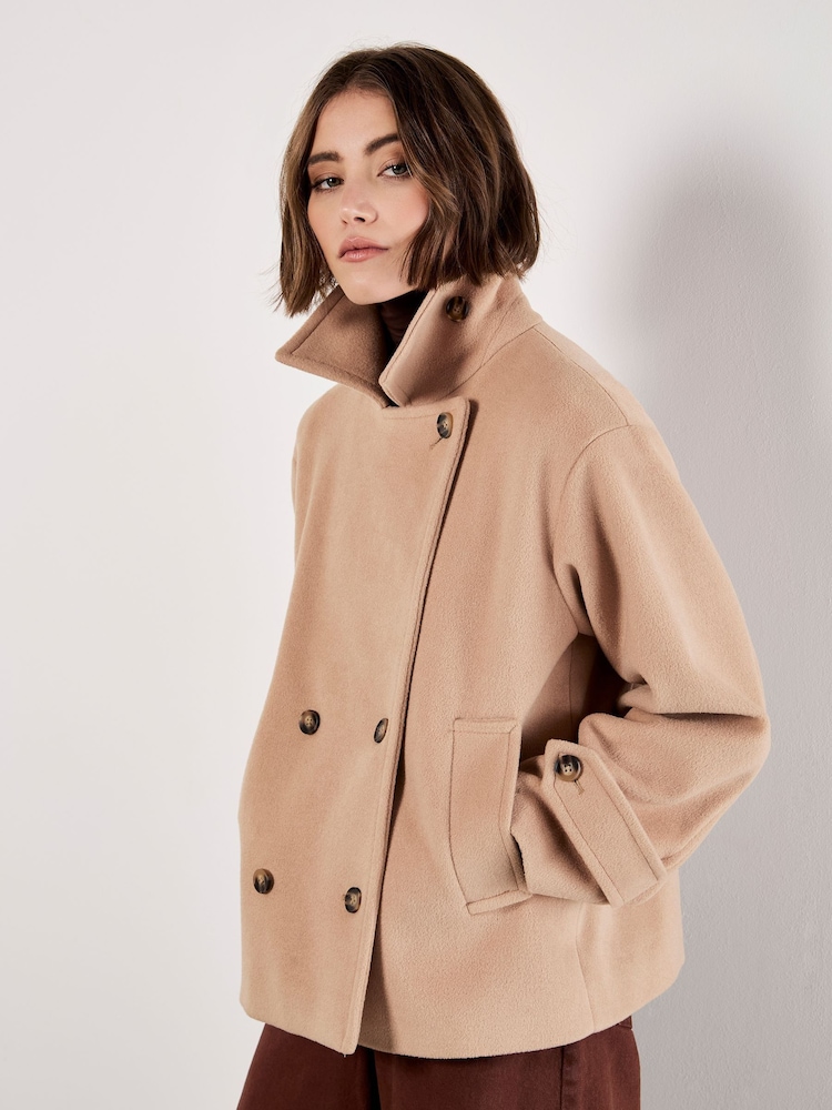 Apricot Brown Tailored Short Trench Jacket - Image 2 of 6