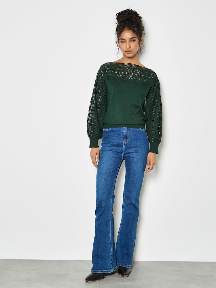 Apricot Green Lace Neck And Sleeve Detail Jumper - Image 2 of 4 Apricot Green Lace Neck And Sleeve Detail Jumper - Image 2 of 4