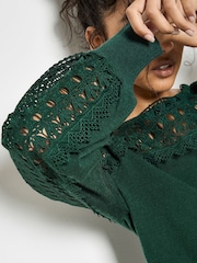 Apricot Green Lace Neck And Sleeve Detail Jumper - Image 3 of 4