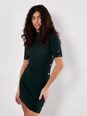 Apricot Green Ribbed Mock Neck Short Sleeve Dress - Image 1 of 4
