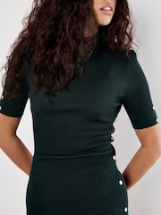 Apricot Green Ribbed Mock Neck Short Sleeve Dress - Image 3 of 4