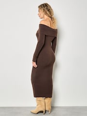 Marrón - Apricot Fuzzy Ribbed Bardot Midaxi Dress - Imagen 4 de 4