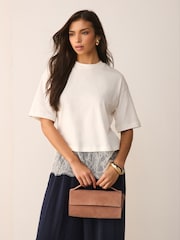 Peach Pink Leather Top Handle Bag - Image 1 of 9