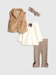 River Island Brown Baby Girl Leopard Print Gilet and Headband Set - Image 1 of 5