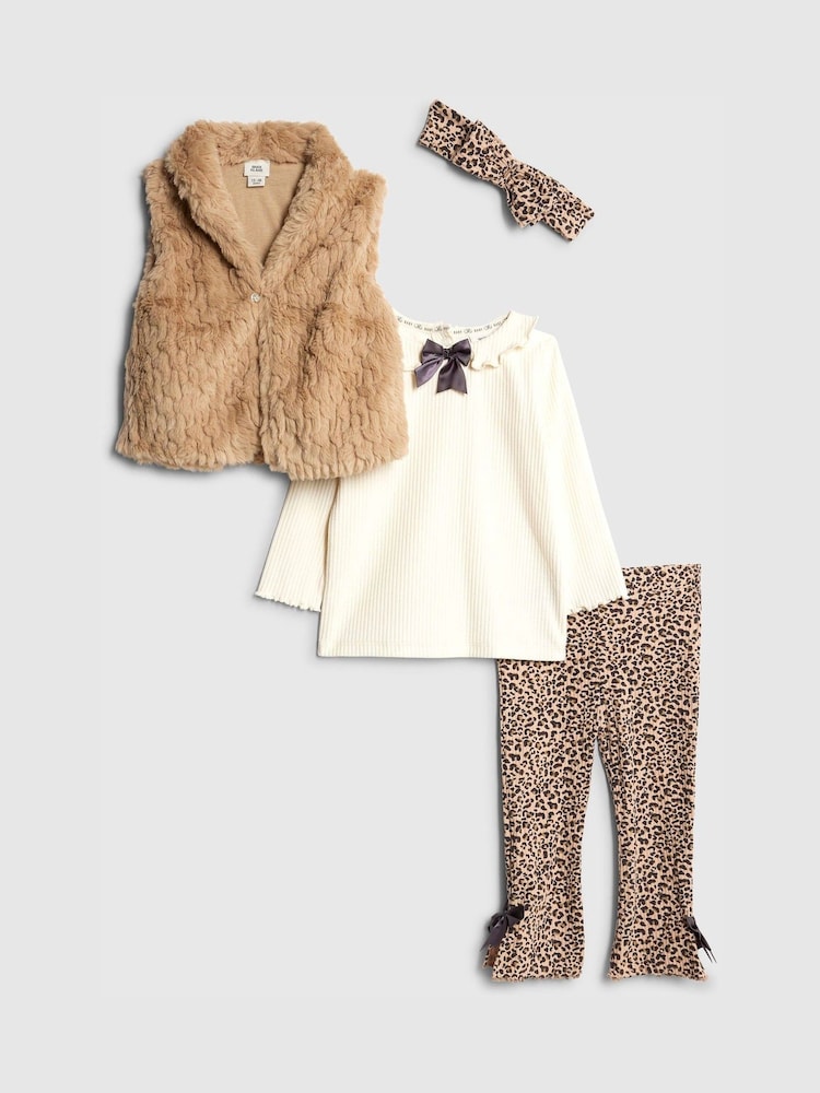 River Island Brown Baby Girl Leopard Print Gilet and Headband Set - Image 1 of 5