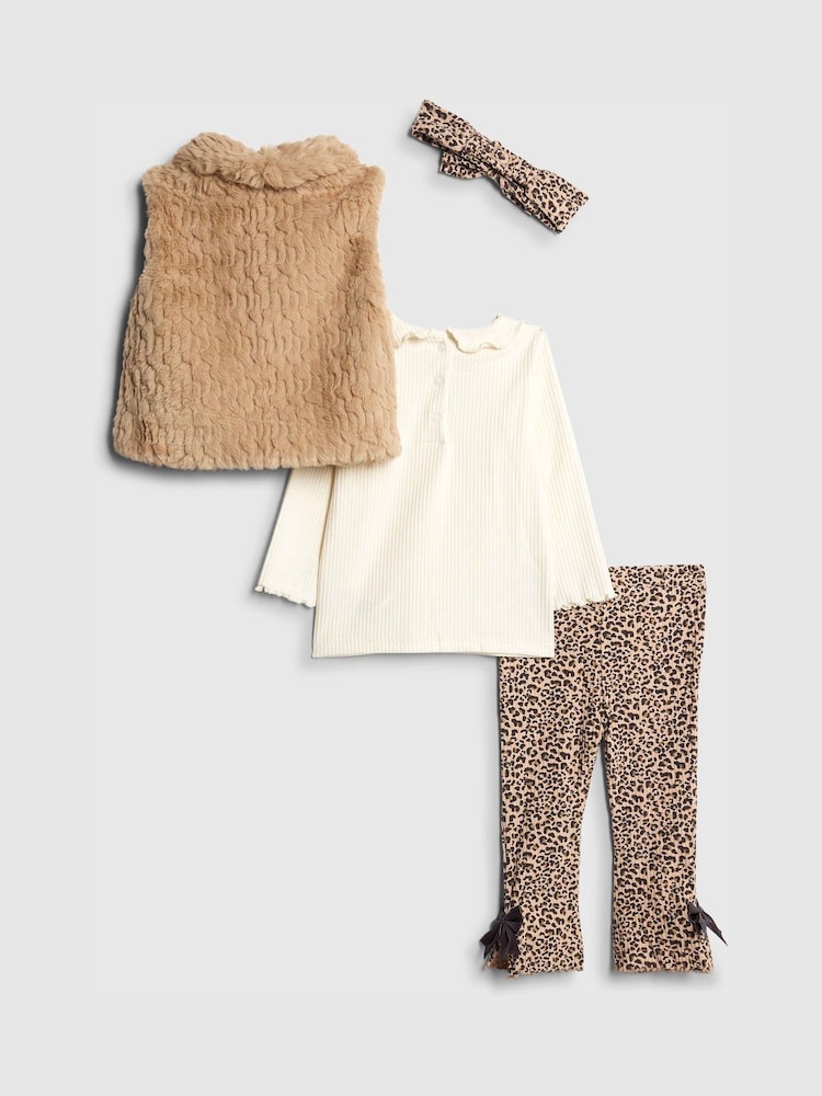 River Island Brown Baby Girl Leopard Print Gilet and Headband Set - Image 2 of 5