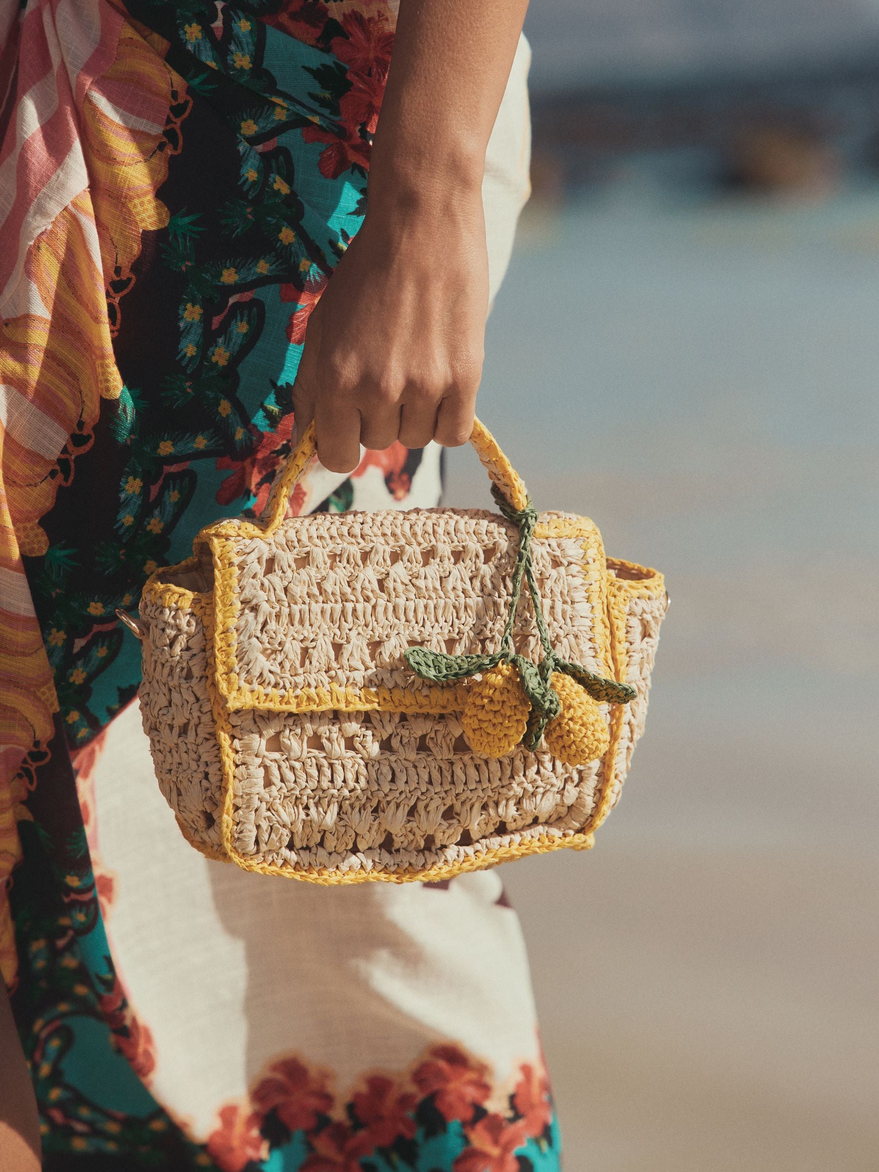 Buy Natural Raffia Effect Lemon Charm Bag from the Next UK online shop