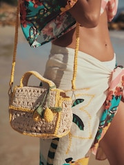 Natural Raffia Effect Lemon Charm Bag - Image 2 of 8