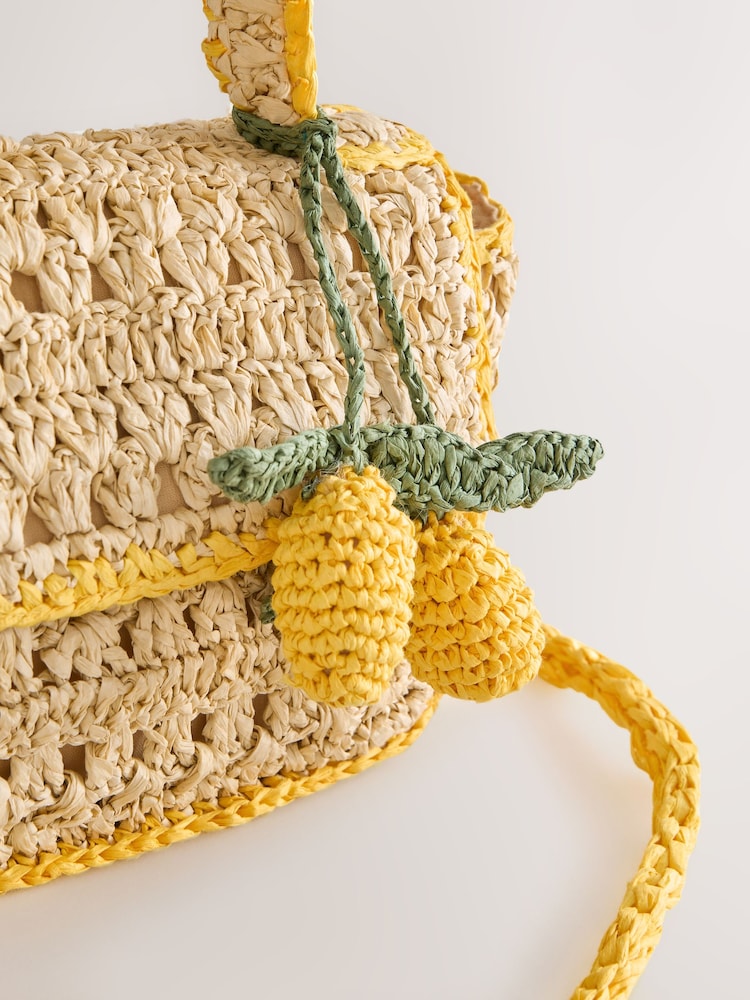 Natural Raffia Effect Lemon Charm Bag - Image 8 of 8 Natural Raffia Effect Lemon Charm Bag - Image 8 of 8