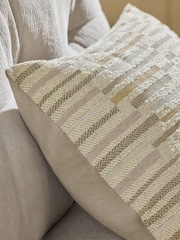 Natural 40 x 59cm Cut Velvet Textured Stripe Cushion - Image 3 of 5