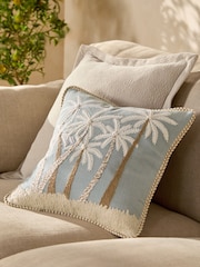 Blue 43 x 43cm Embroidered Coastal Palm Cushion - Image 1 of 3