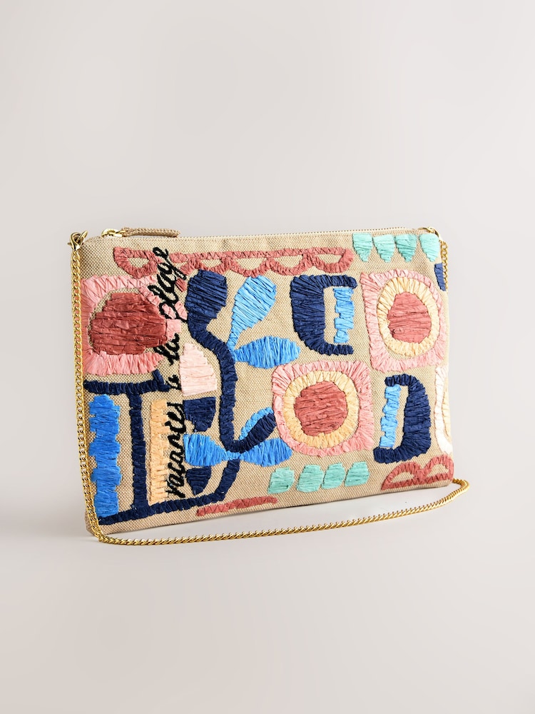Natural Marrakesh Embroidered Clutch Bag - Image 1 of 5 Natural Marrakesh Embroidered Clutch Bag - Image 1 of 5