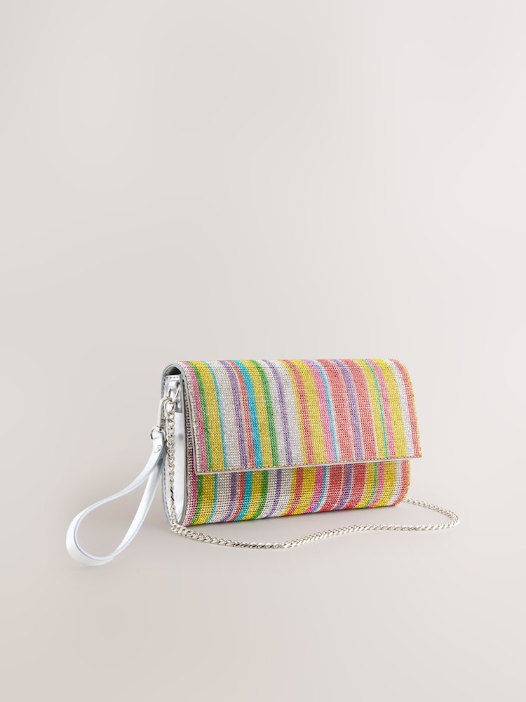 Rainbow Stripe Sparkle Clutch Bag - Image 1 of 5