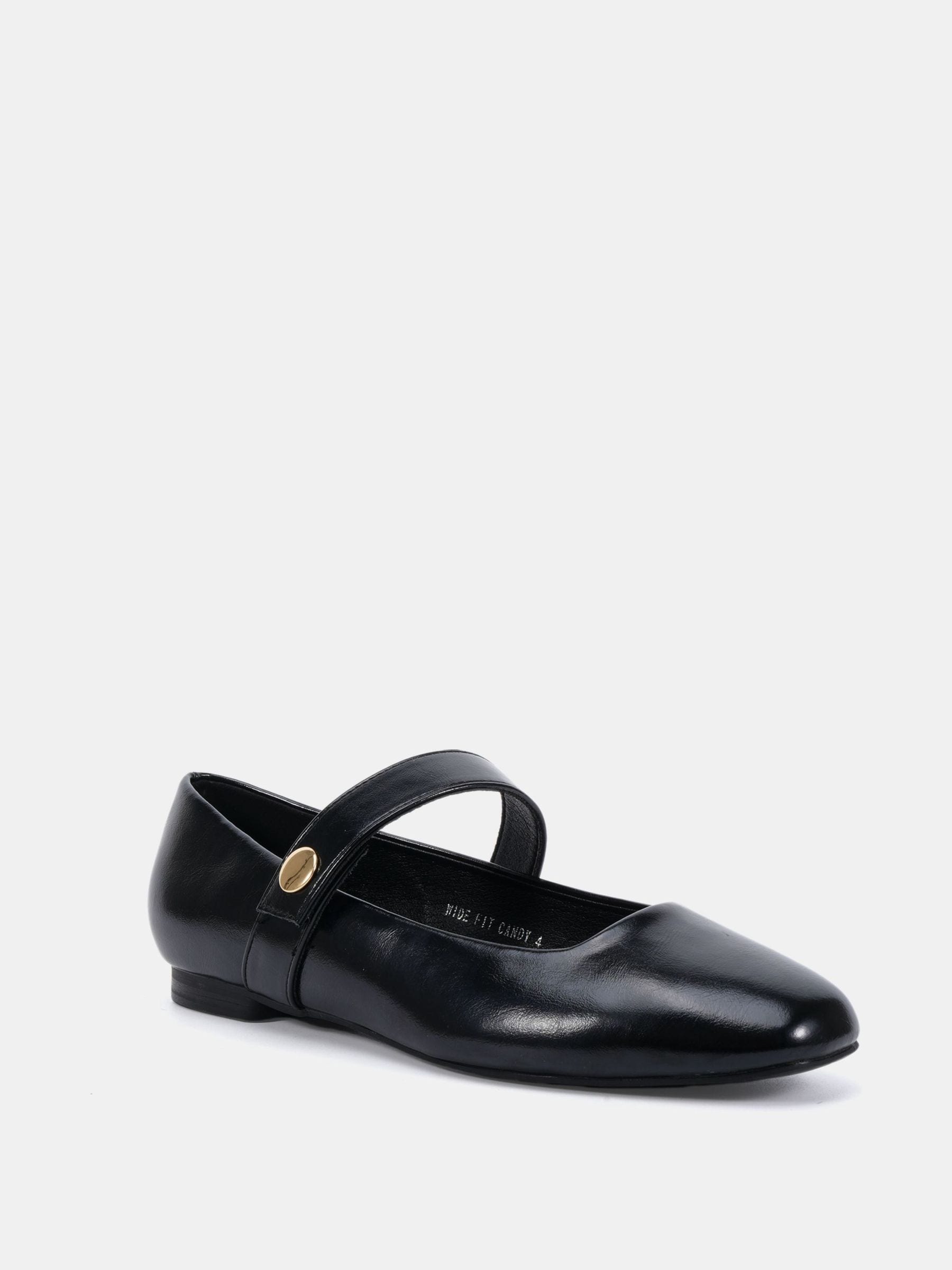 Buy Novo Black Standard Fit CANDY Mary Jane Stud Flat Shoes from
