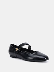 Novo Black Standard Fit CANDY Mary Jane Stud Flat Shoes - Image 3 of 6