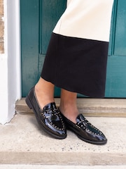 Novo Black Chrome CARMELLA Stud Detail Loafers - Image 1 of 6