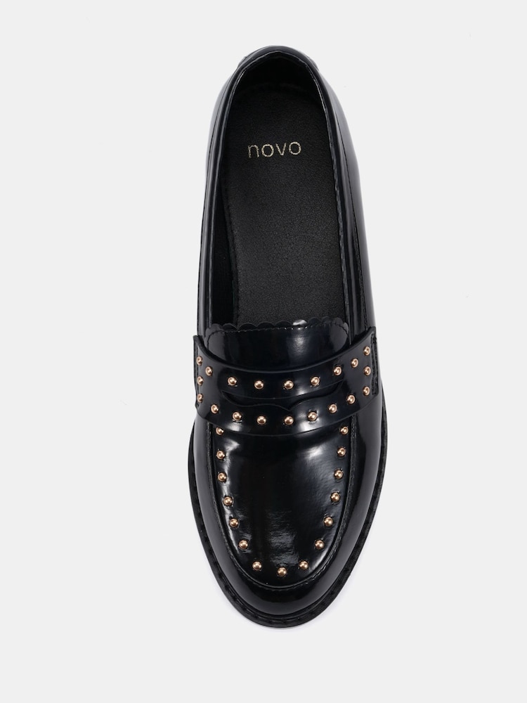 Novo Black Chrome CARMELLA Stud Detail Loafers - Image 6 of 6