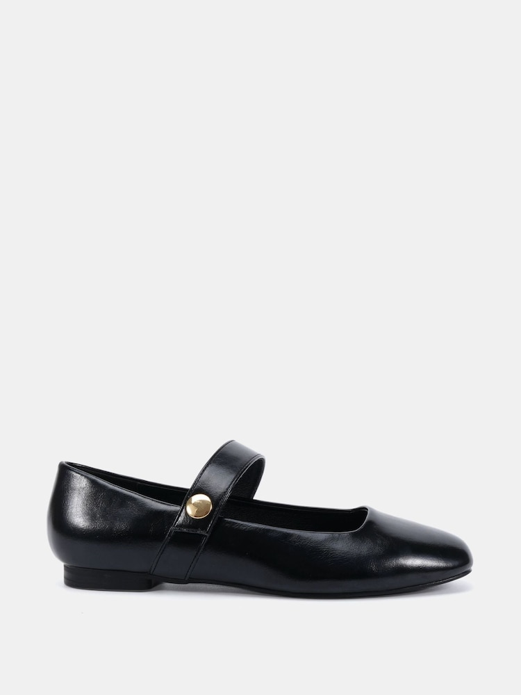 Novo Black Wide Fit CANDY Mary Jane Stud Flat Shoes - Image 2 of 6 Novo Black Wide Fit CANDY Mary Jane Stud Flat Shoes - Image 2 of 6