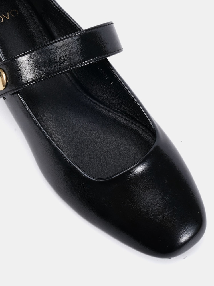 Novo Black Wide Fit CANDY Mary Jane Stud Flat Shoes - Image 6 of 6 Novo Black Wide Fit CANDY Mary Jane Stud Flat Shoes - Image 6 of 6