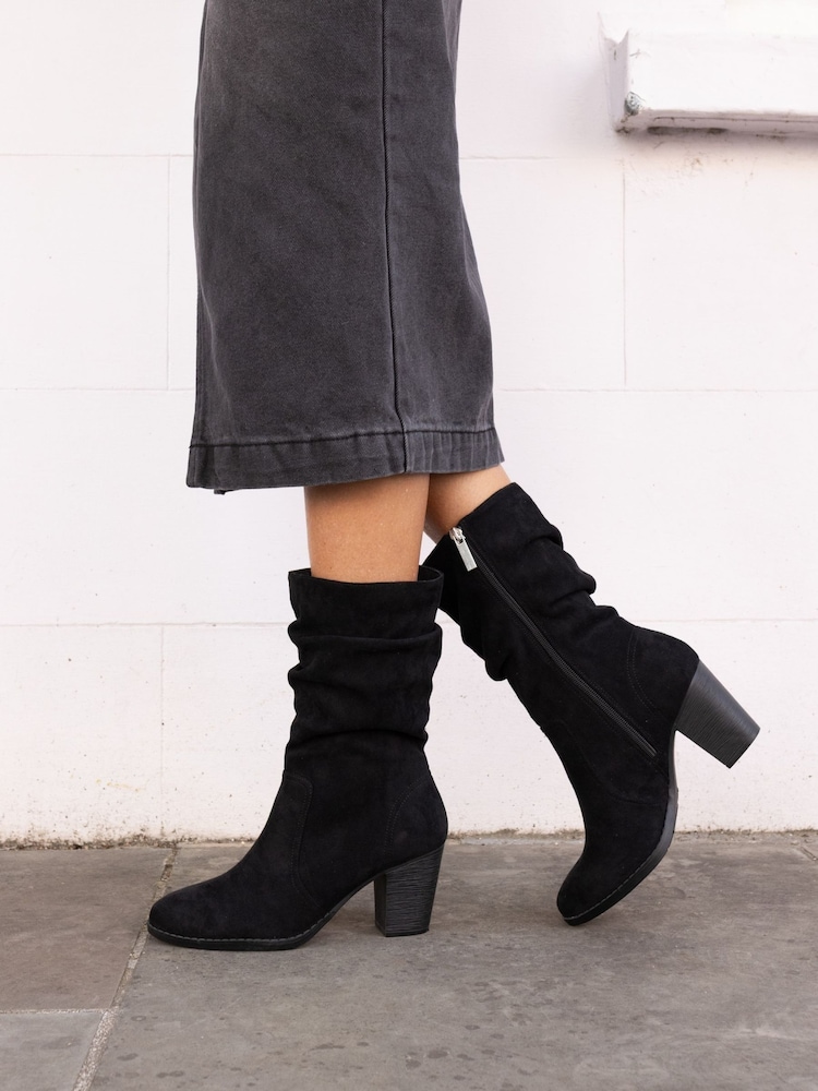 Novo Black Wide Fit Joany Block Heel Slouch Ruched Ankle Boots - Image 1 of 1 Novo Black Wide Fit Joany Block Heel Slouch Ruched Ankle Boots - Image 1 of 1