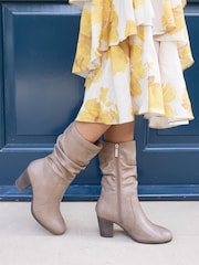Novo Natural Standard Fit Joany Block Heel Slouch Ruched Ankle Boots - Image 1 of 6