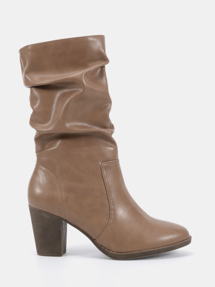Novo Natural Standard Fit Joany Block Heel Slouch Ruched Ankle Boots - Image 2 of 6