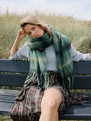 Nobodys Child Green Check Scarf - Image 1 of 5