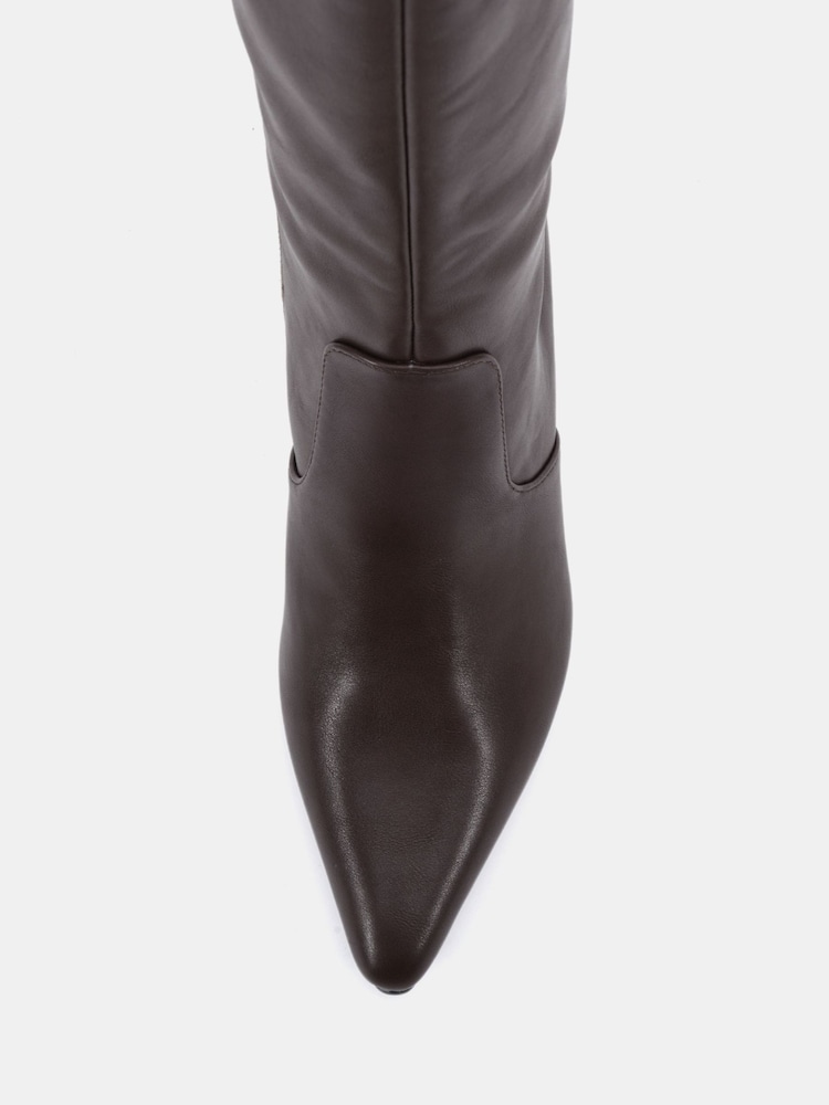 Novo Brown Wide Fit Wide Fit Grateful Mid Stiletto Heel Point Knee Boots - Image 6 of 6 Novo Brown Wide Fit Wide Fit Grateful Mid Stiletto Heel Point Knee Boots - Image 6 of 6