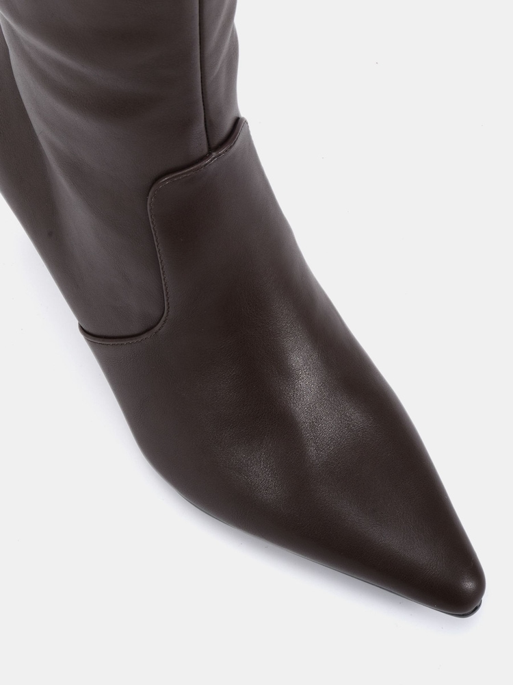 Novo Brown Grateful Mid Stiletto Heel Point Knee Boots - Image 6 of 6