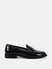 Novo Black Chrome Wide Fit Carmella Stud Detail Loafers - Image 2 of 6