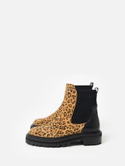 Oliver Bonas Brown Animal Print Suede Chunky Chelsea Boots - Image 4 of 7
