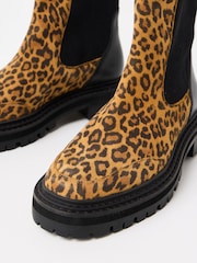 Oliver Bonas Brown Animal Print Suede Chunky Chelsea Boots - Image 5 of 7