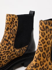 Oliver Bonas Brown Animal Print Suede Chunky Chelsea Boots - Image 7 of 7