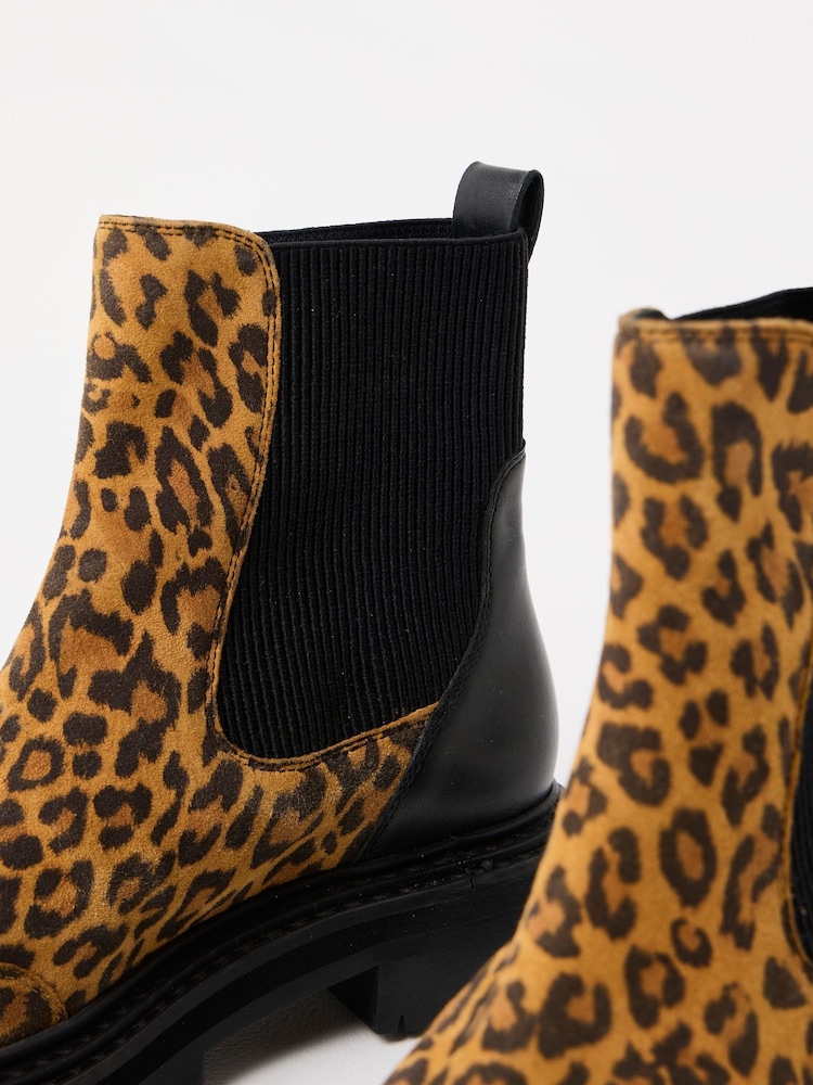 Oliver Bonas Brown Animal Print Suede Chunky Chelsea Boots - Image 7 of 7