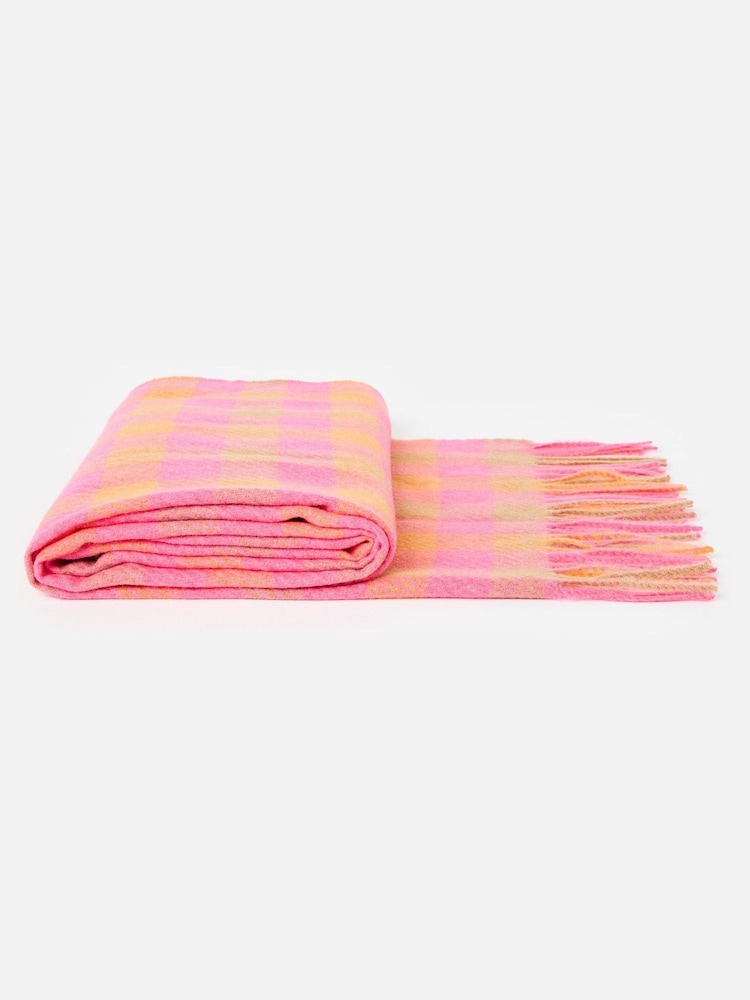 Oliver Bonas Orange Checked Midweight Tassel Scarf - Image 2 of 5 Oliver Bonas Orange Checked Midweight Tassel Scarf - Image 2 of 5