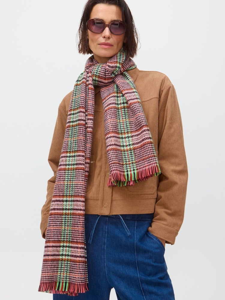 Oliver Bonas Brown Tartan Midweight Scarf - Image 6 of 6