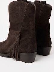 Oliver Bonas Brown Suede Fringed Boots - Image 3 of 7
