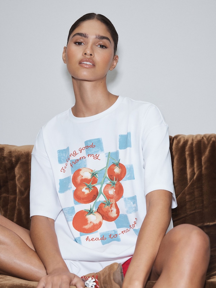 Active White Tomato Cotton Graphic Oversized T-Shirt - Image 1 of 6
