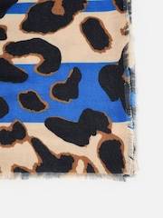 Oliver Bonas Brown Leopard Print & Blue Stripe Midweight Scarf - Image 3 of 5