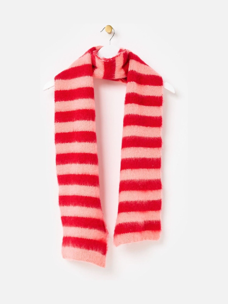 Oliver Bonas Red Peach Striped Fluffy Skinny Scarf - Image 1 of 5