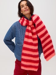 Oliver Bonas Red Peach Striped Fluffy Skinny Scarf - Image 5 of 5